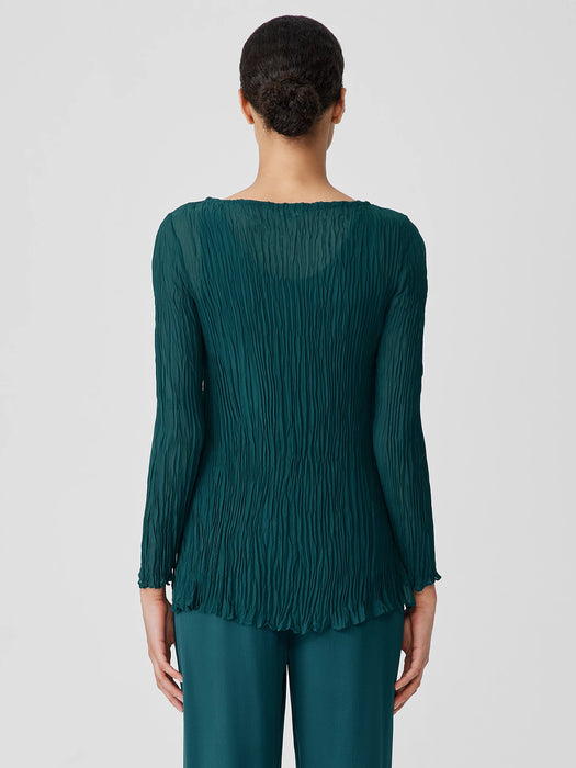 Crinkled Sheer Silk Georgette&nbsp;Bateau Neck Long Top