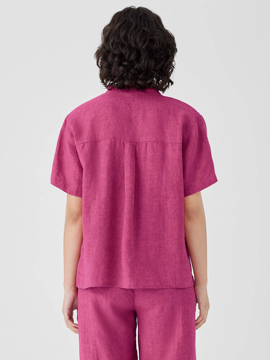 Washed Organic Linen D&eacute;lav&eacute; Band Collar Shirt