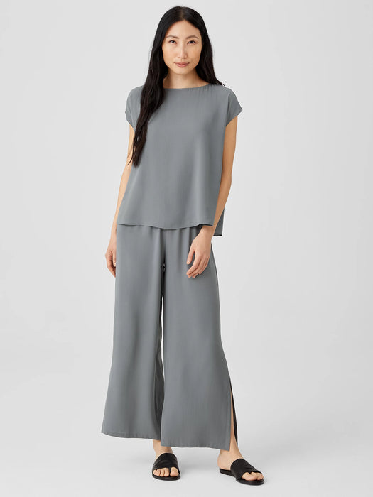 Silk Georgette Crepe Shirred-Back Top