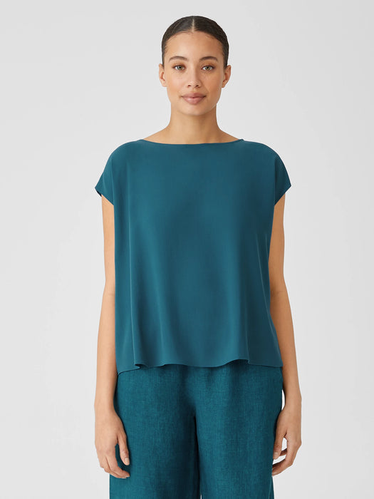Silk Georgette Crepe Shirred-Back Top