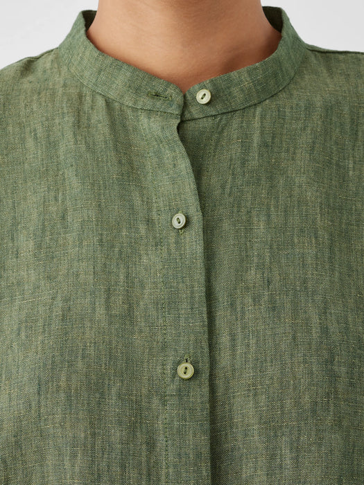 Washed Organic Linen D&eacute;lav&eacute; Band Collar Shirt