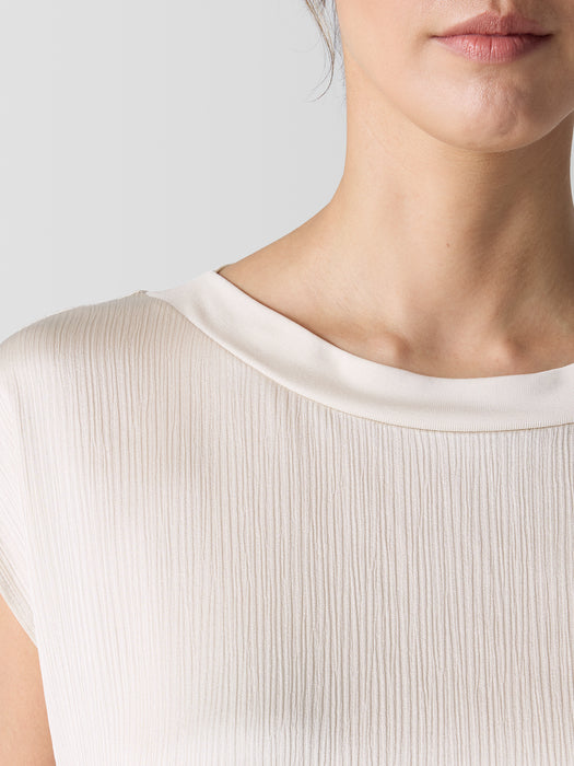 Striated Silk Satin Bateau Neck Top