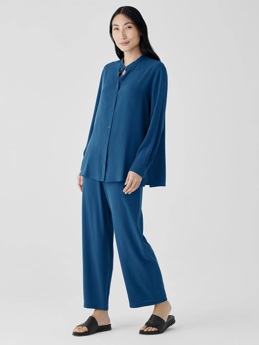 Silk Georgette Crepe Band Collar Shirt