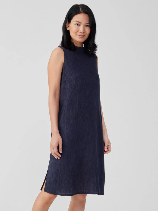 Woven Pliss&eacute; Mock Neck Dress