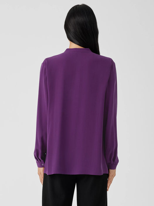 Silk Georgette Crepe Mandarin Collar Shirt