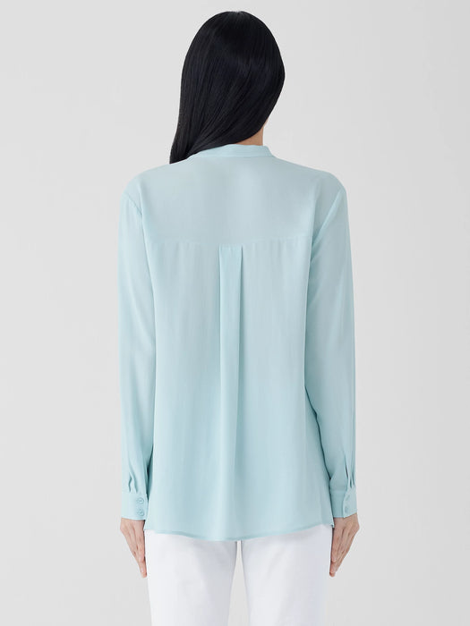 Silk Georgette Crepe Band Collar Shirt