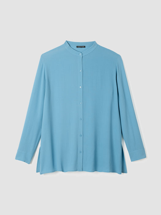 Silk Georgette Crepe Band Collar Shirt