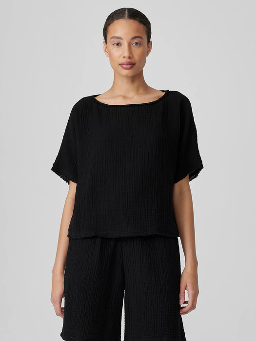 Organic Cotton Lofty Gauze Bateau Neck Top