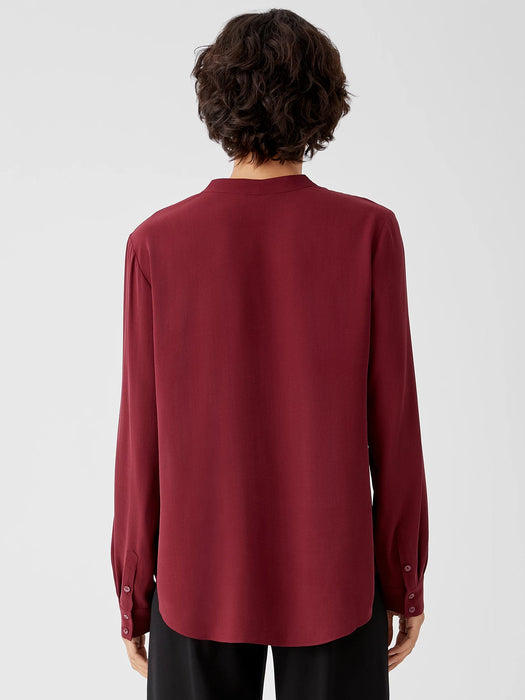 Silk Georgette Crepe V-Neck Shirt