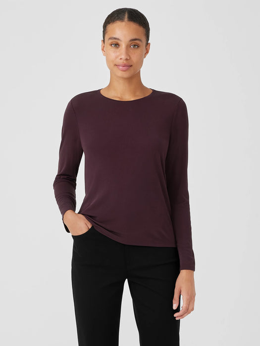 Stretch Silk Jersey Crew Neck Top