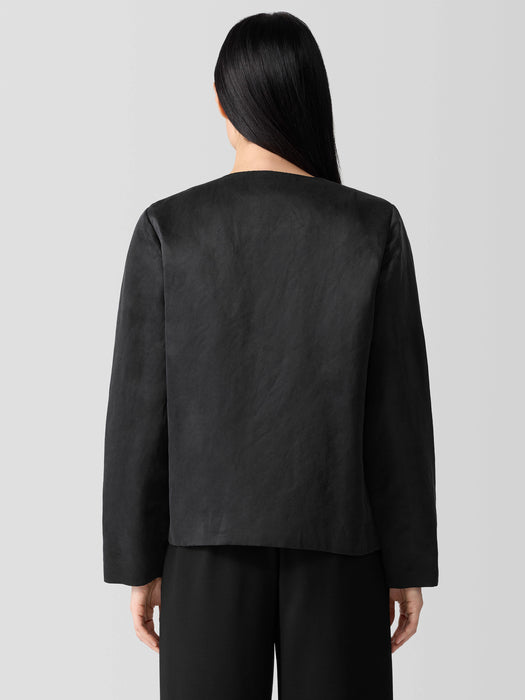 Linen Silk Satin Round Neck Jacket