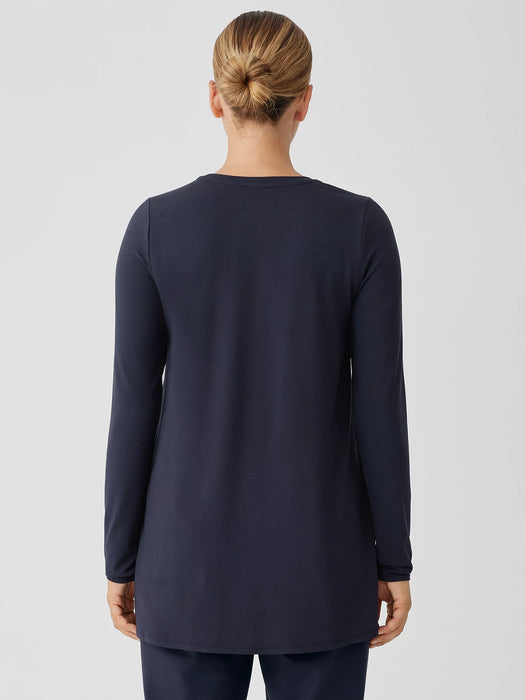 Stretch Jersey Knit Crew Neck Long Top