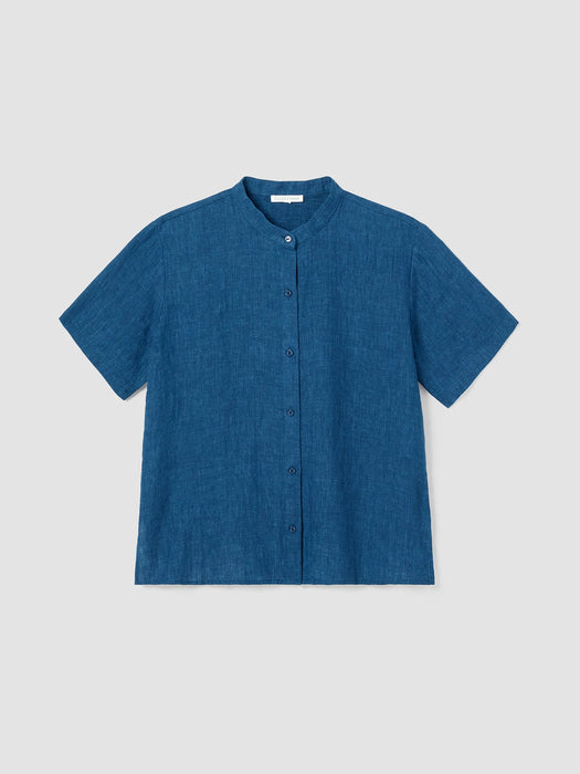 Washed Organic Linen D&eacute;lav&eacute; Band Collar Shirt
