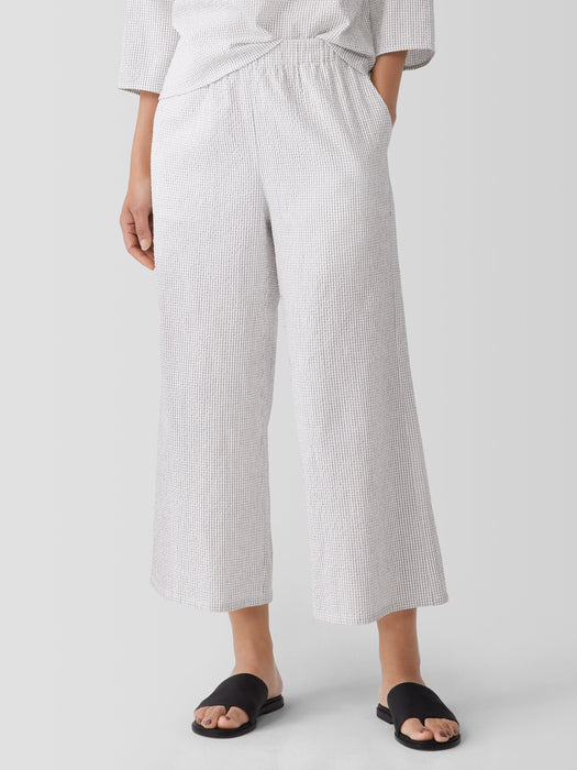 Organic Cotton Ripple Checkered Wide-Leg Pant
