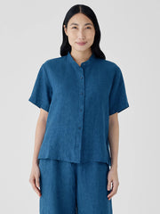 Washed Organic Linen D&eacute;lav&eacute; Band Collar Shirt