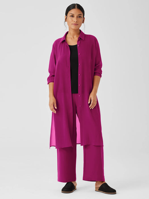 Sheer Silk Georgette Classic Collar Long Shirt