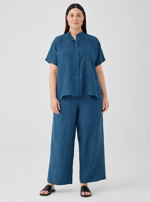 Washed Organic Linen D&eacute;lav&eacute; Band Collar Shirt