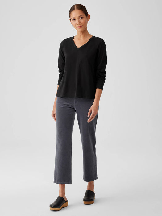 Organic Cotton Slubby Jersey V-Neck Top