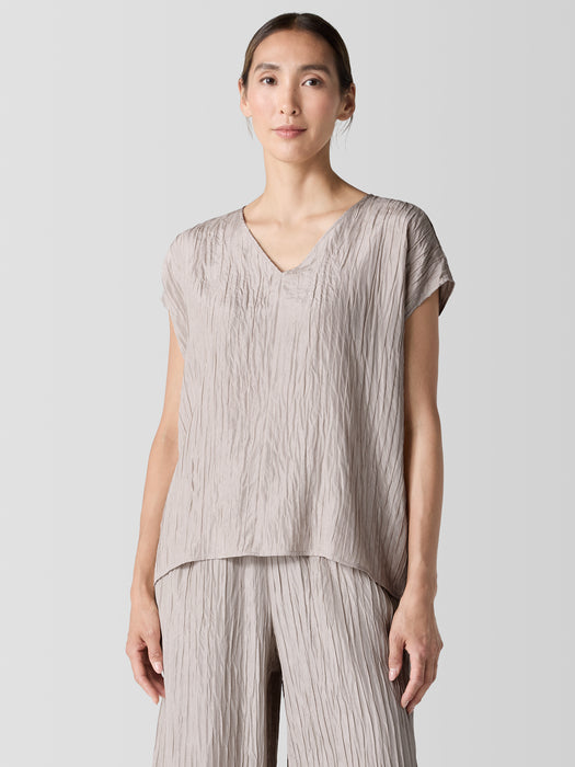 Textured Silk Jacquard V-Neck&nbsp;Top