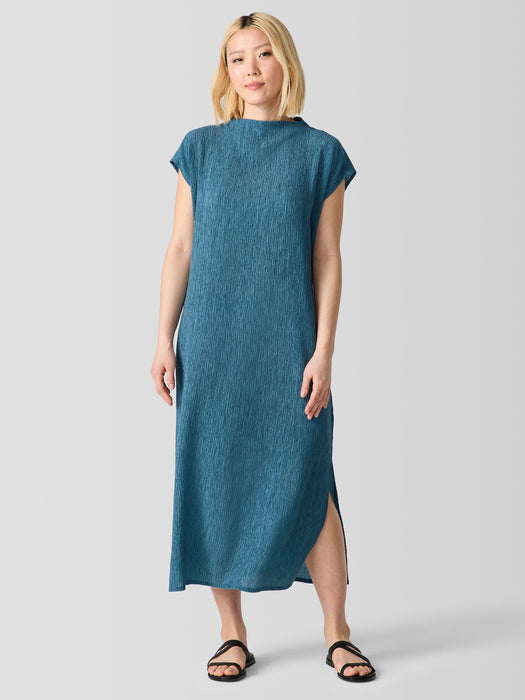 Woven Pliss&eacute; Funnel Neck Dress
