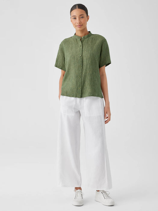 Washed Organic Linen D&eacute;lav&eacute; Band Collar Shirt
