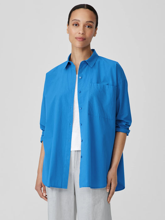 Washed Organic Cotton Poplin Classic Collar Long Shirt